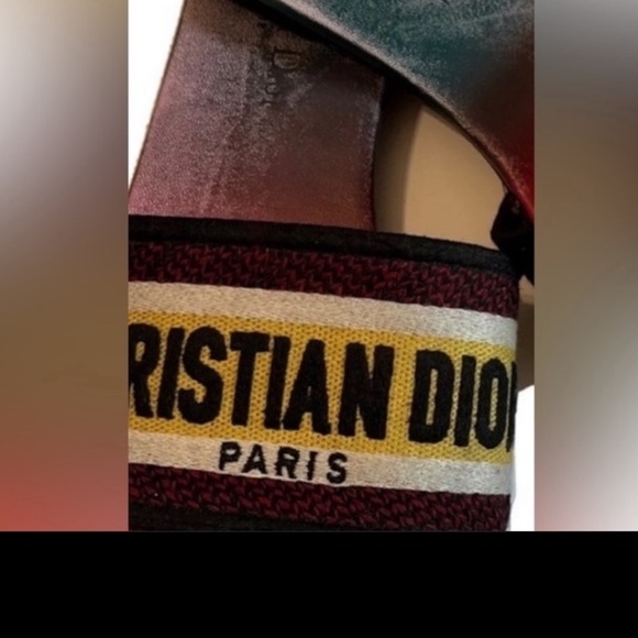 Christian Dior Dway Rainbow Multicolor Embroidered Logo Slides Sz 10 Sandals - Picture 9 of 14